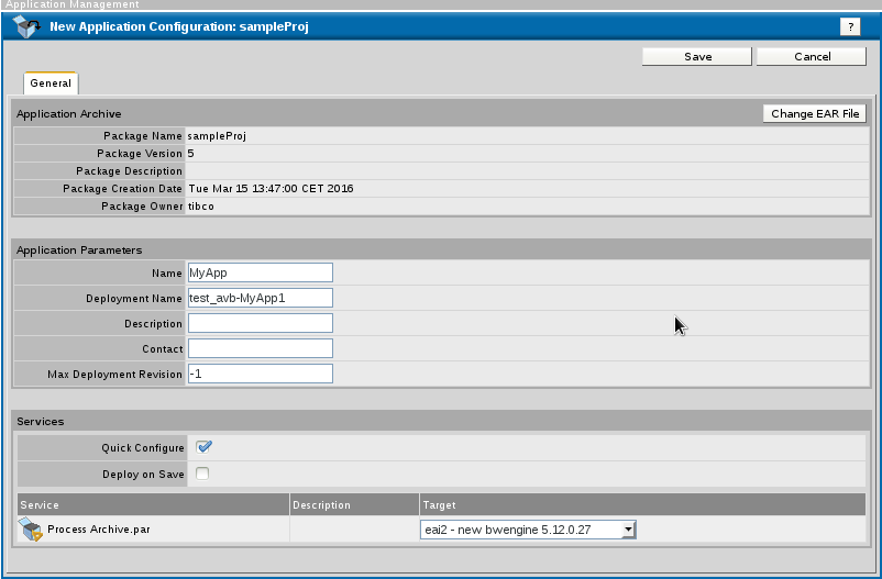 Anlegen einer neuen Application Configuration