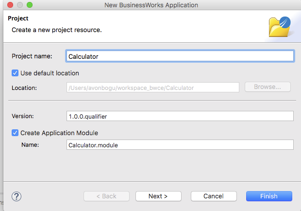 2. Projektname Calculator angeben und Create Applikation Module auswählen
