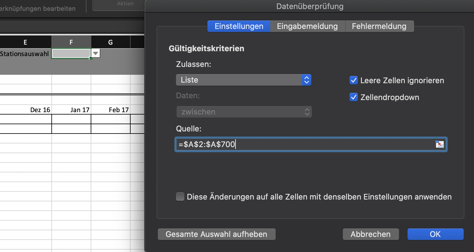 Stationsauswahl Dropdown Liste auswählen